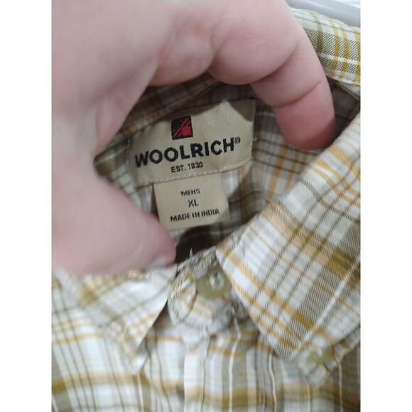 Woolrich Men's XL Shirt Brown Plaid Collared Button Shirt Sleeve - Picture 5 of 9